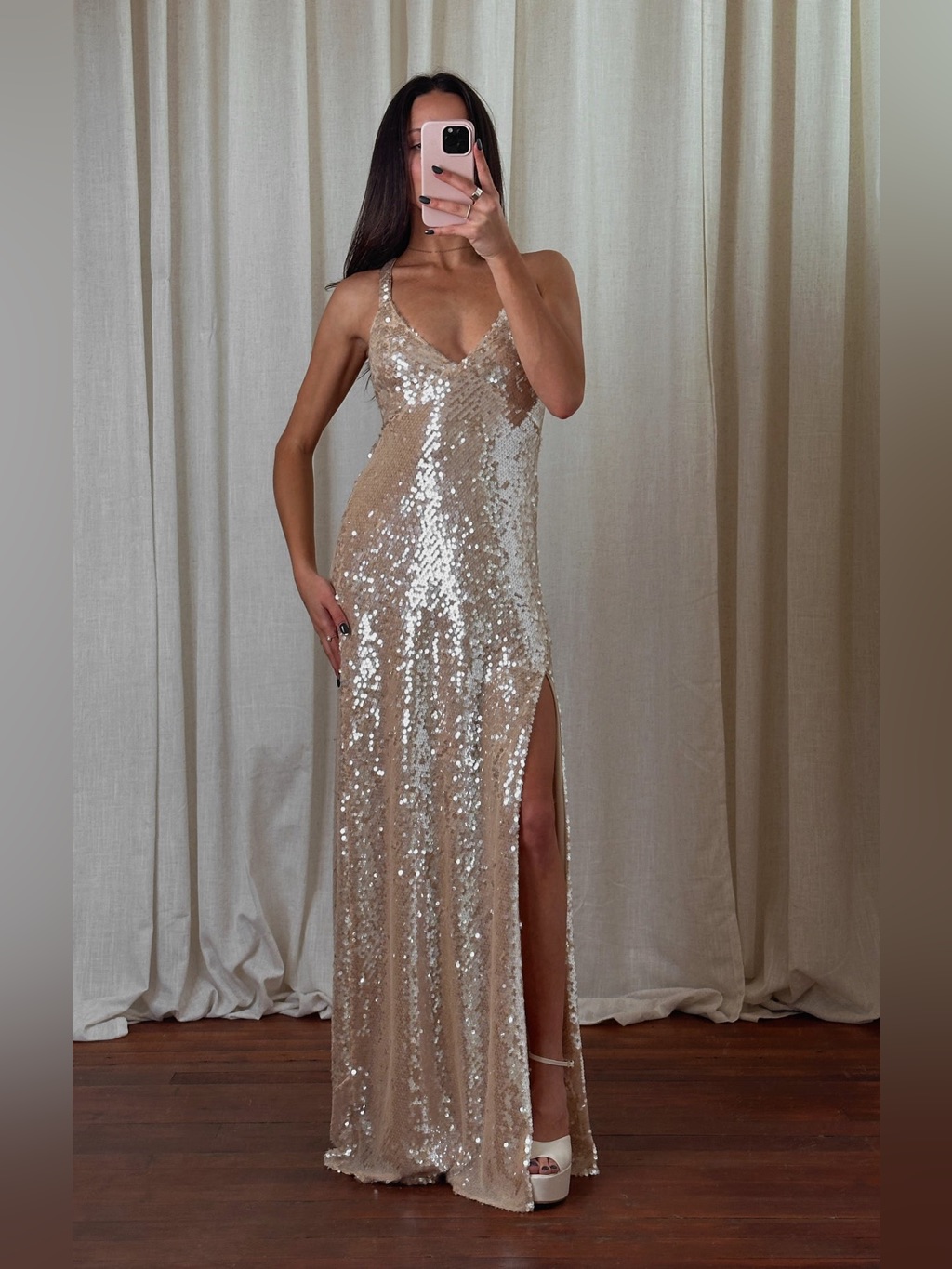 Show Me Your Mumu Anderson Sequin Maxi Dress Size Xl Champagne Nwt